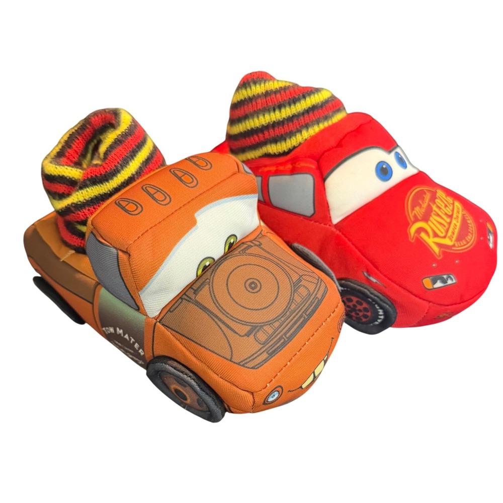 Disney Cars Toddler Boys Size 7-8 Slippers Lightning McQueen Tow Mater Sock Top
